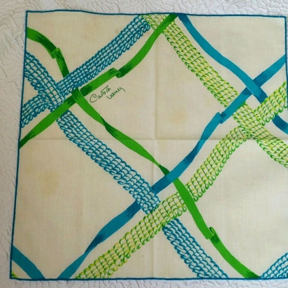 Carleton Varney Designer Vintage Napkins "Set Of 12" White Turquoise Green Sq… - Picture 12 of 16